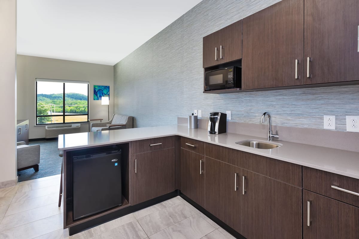 1 bedroom, desk, laptop workspace, blackout curtains