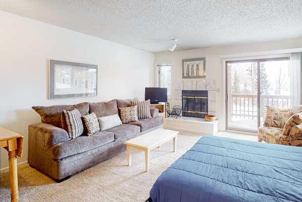 Télévision, cheminée, lecteur de DVD