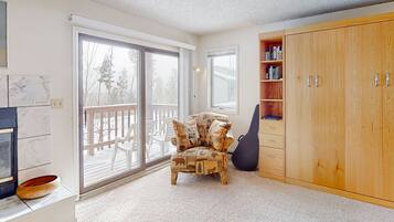 Télévision, cheminée, lecteur de DVD