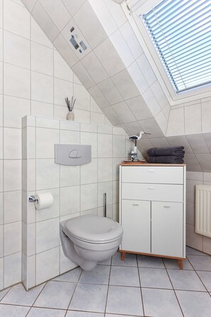 Dusche, Haartrockner, Seife, Toilettenpapier