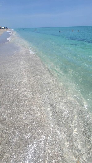 A beach with clear shallow waters and a sandy shore. - La Boca Beach House (Englewood)