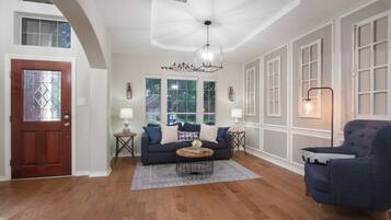 Smart TV, fireplace, table tennis, books