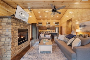 Smart TV, fireplace, foosball, table tennis