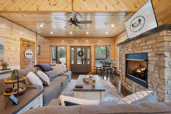 Smart TV, fireplace, foosball, table tennis