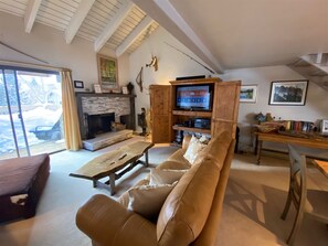 TV, fireplace, video library, stereo