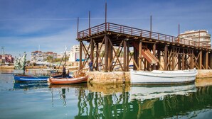A pier with boats docked, a statue, and buildings in the background. - Beautiful home in Torrevieja (Torrevieja)