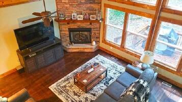 Smart TV, fireplace, video games, DVD player