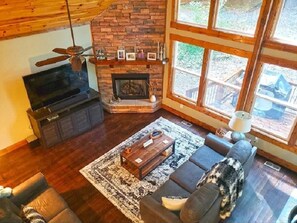 Smart TV, fireplace, video games, DVD player