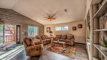 Televisión de pantalla plana, chimenea y reproductor de DVD