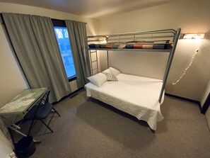 3 bedrooms, desk, iron/ironing board, travel crib