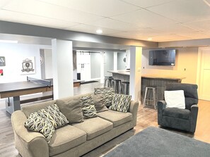 Smart TV, fireplace, video games, table football