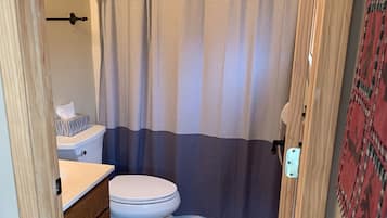 Combined shower/bathtub, toilet paper