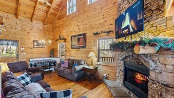 Smart TV, fireplace, video games, books