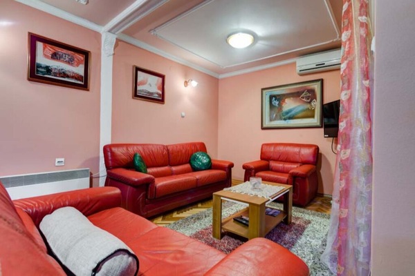 Cozy living room with pull out sofa for two. Work-friendly space for your office