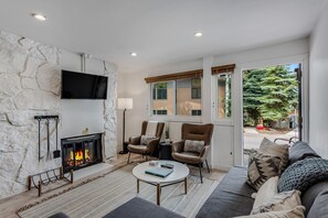 Smart TV, fireplace, DVD player