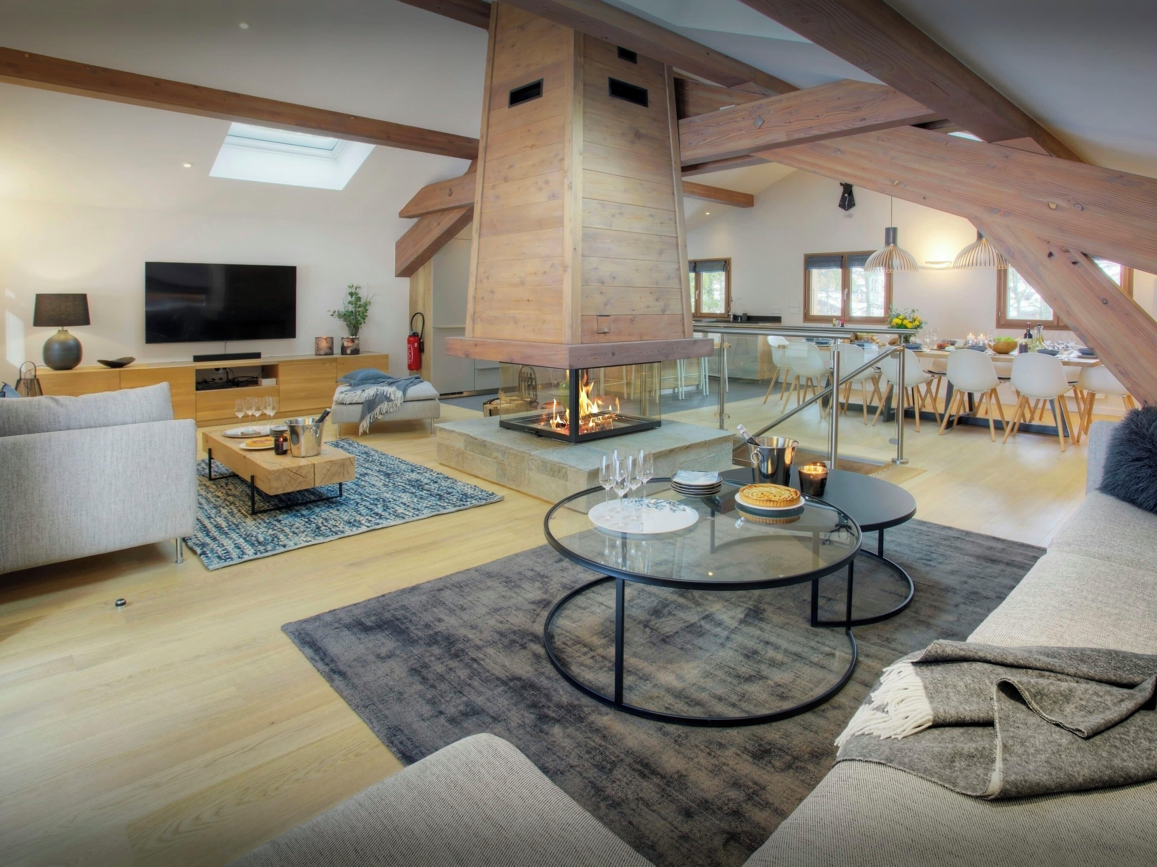 TV, fireplace, video-game console, DVD player