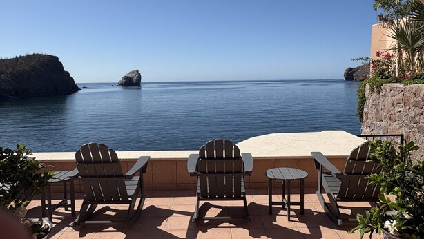 A terrace with outdoor seating and a view of the sea. - OCEANFRONT - Stunning, unobstructed views! (San Carlos Nuevo Guaymas)