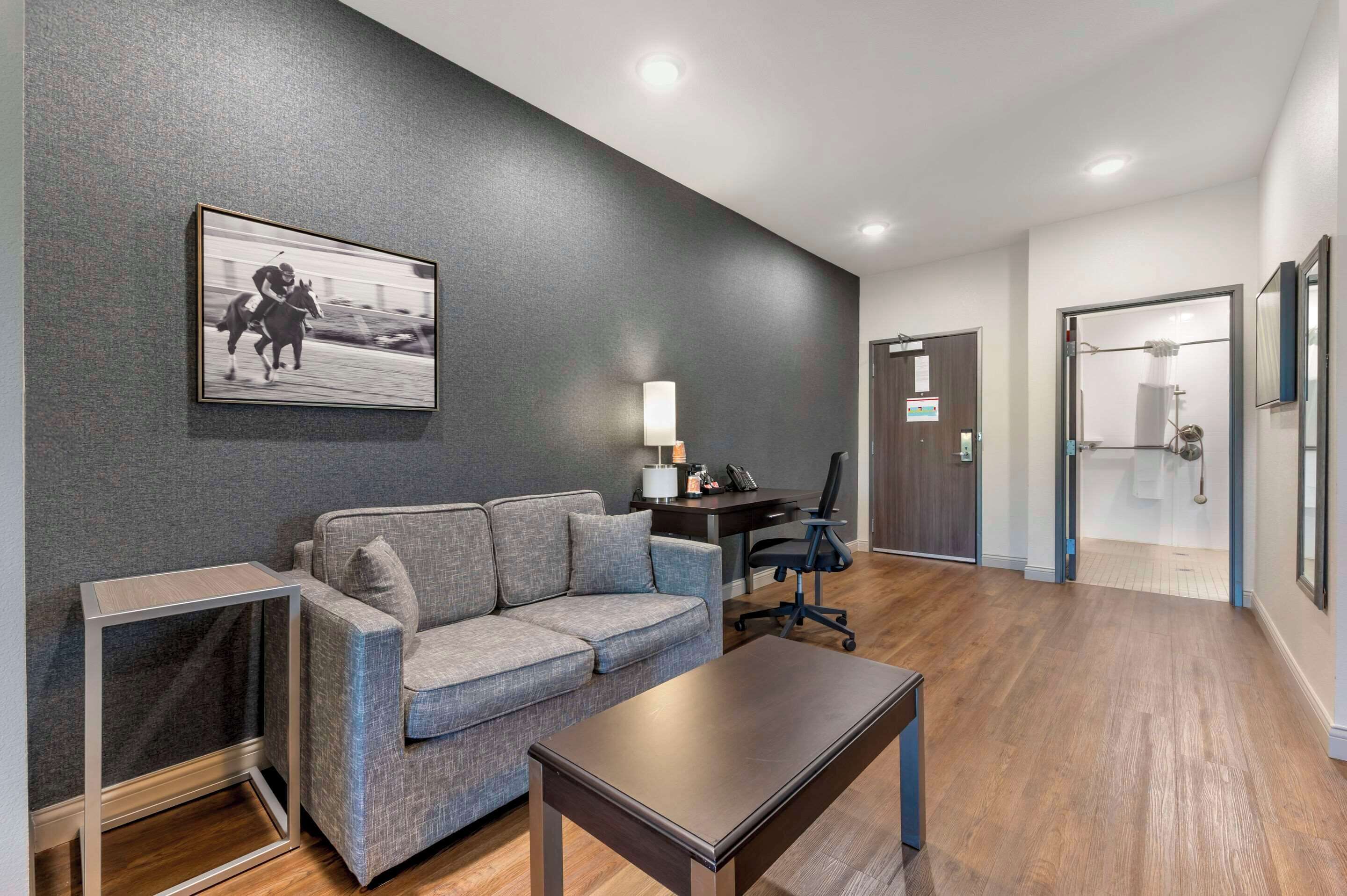 presidential suite, 1 king bed with sofa bed, roll-in shower, non smoking | premium bedding, desk, laptop workspace, iron/ironing board