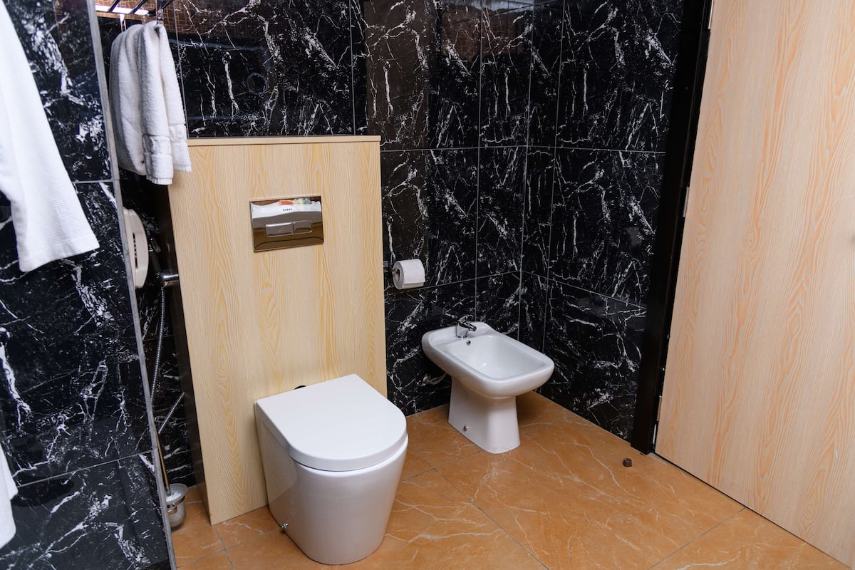 standard room, 1 king bed, non smoking, pool view | bathroom | hair dryer, bidet, towels