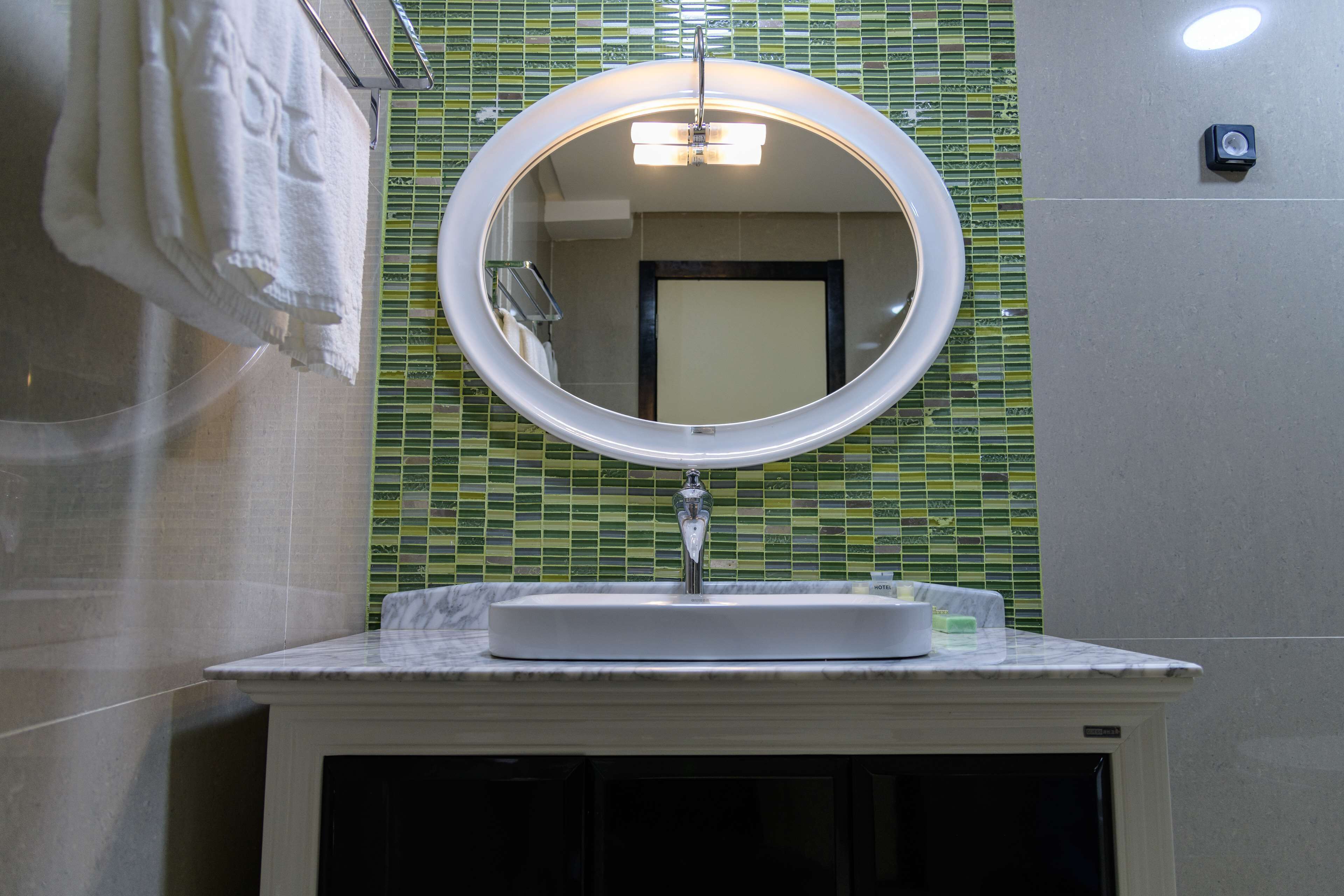 hair dryer, bidet, towels