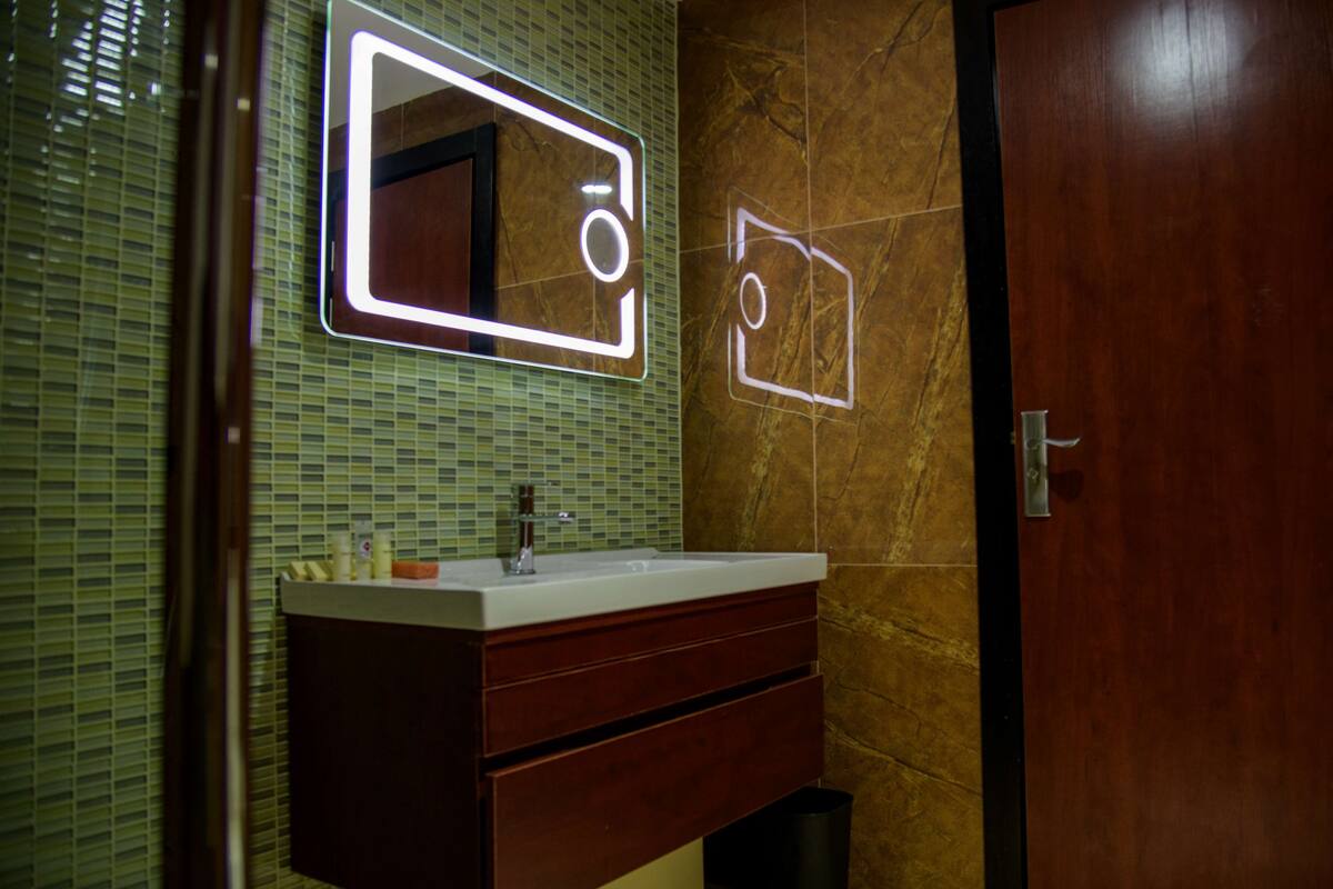 hair dryer, bidet, towels