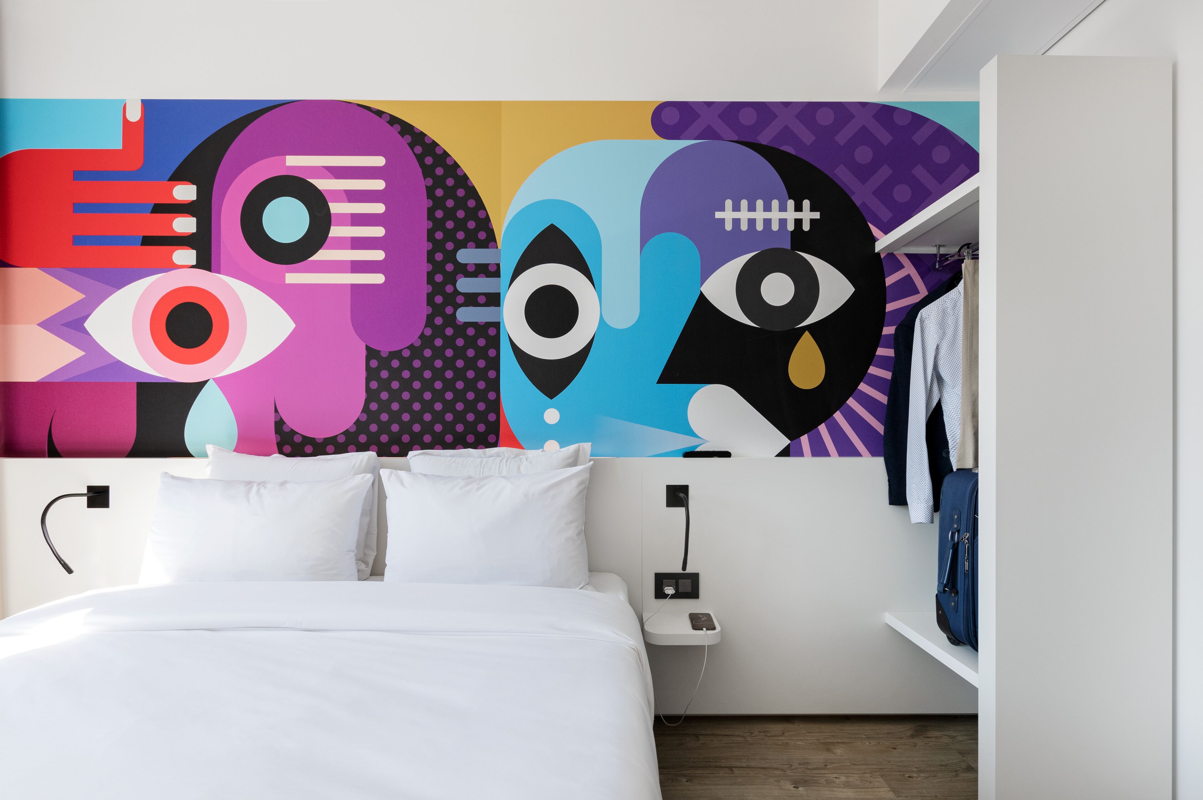 1 bedroom, premium bedding, laptop workspace, blackout curtains