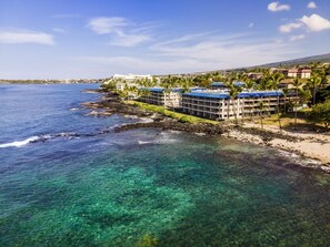 On the beach, sun-loungers, beach towels