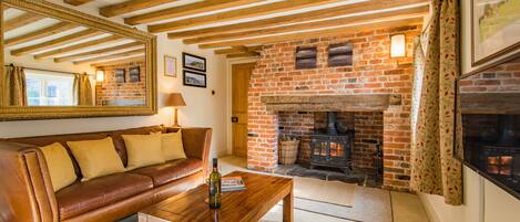 Télévision, cheminée, lecteur de DVD