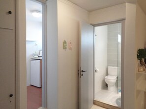 Hair dryer, towels, toilet paper