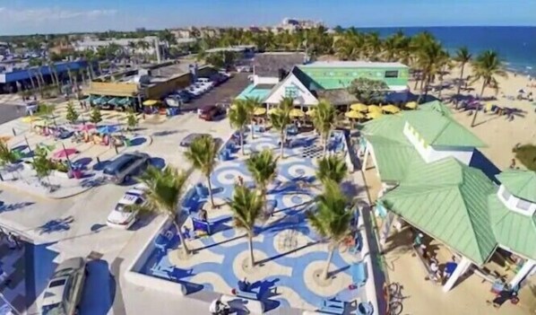 On the beach, sun-loungers, beach towels
