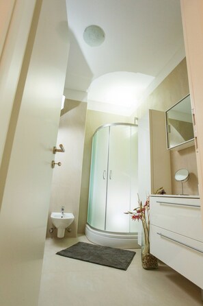 Apartment | Bathroom | Shower, free toiletries, hair dryer, towels