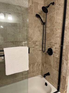 Ensemble douche/baignoire, sèche-cheveux, bidet, serviettes fournies