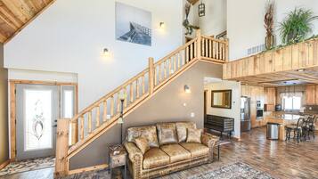 Télévision, cheminée, baby-foot