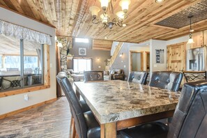 Fridge, microwave, oven, stovetop - Unique Cabin on 5 Acres, w/ Hot Tub, 2-Story Fireplace, 3-Car Gar., 5000 S.Ft (Sturgis)