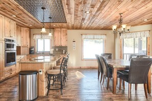 Fridge, microwave, oven, stovetop - Unique Cabin on 5 Acres, w/ Hot Tub, 2-Story Fireplace, 3-Car Gar., 5000 S.Ft (Sturgis)