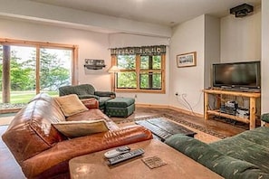 Smart TV, caminetto, libri