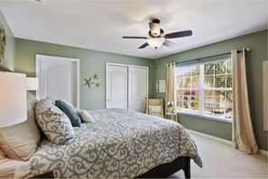 4 bedrooms, desk, iron/ironing board, travel cot