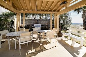 Outdoor dining - Gulf-front First Floor Condo with Two Master Suites! (Destin)