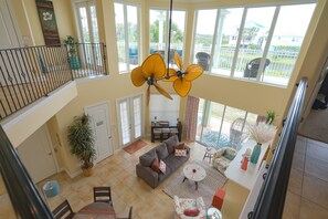 TV, fireplace, DVD player, foosball