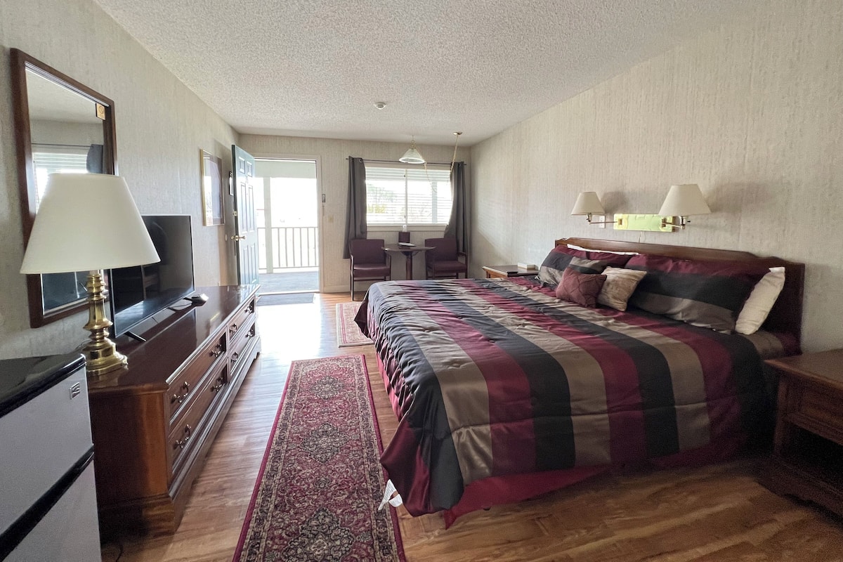 Une chambre à coucher avec un lit, une télévision, un bureau et une chaise.