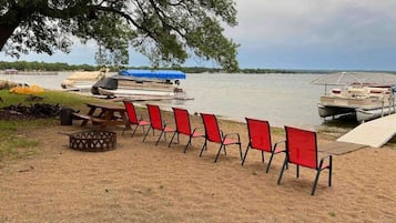 On the beach, sun loungers, beach towels