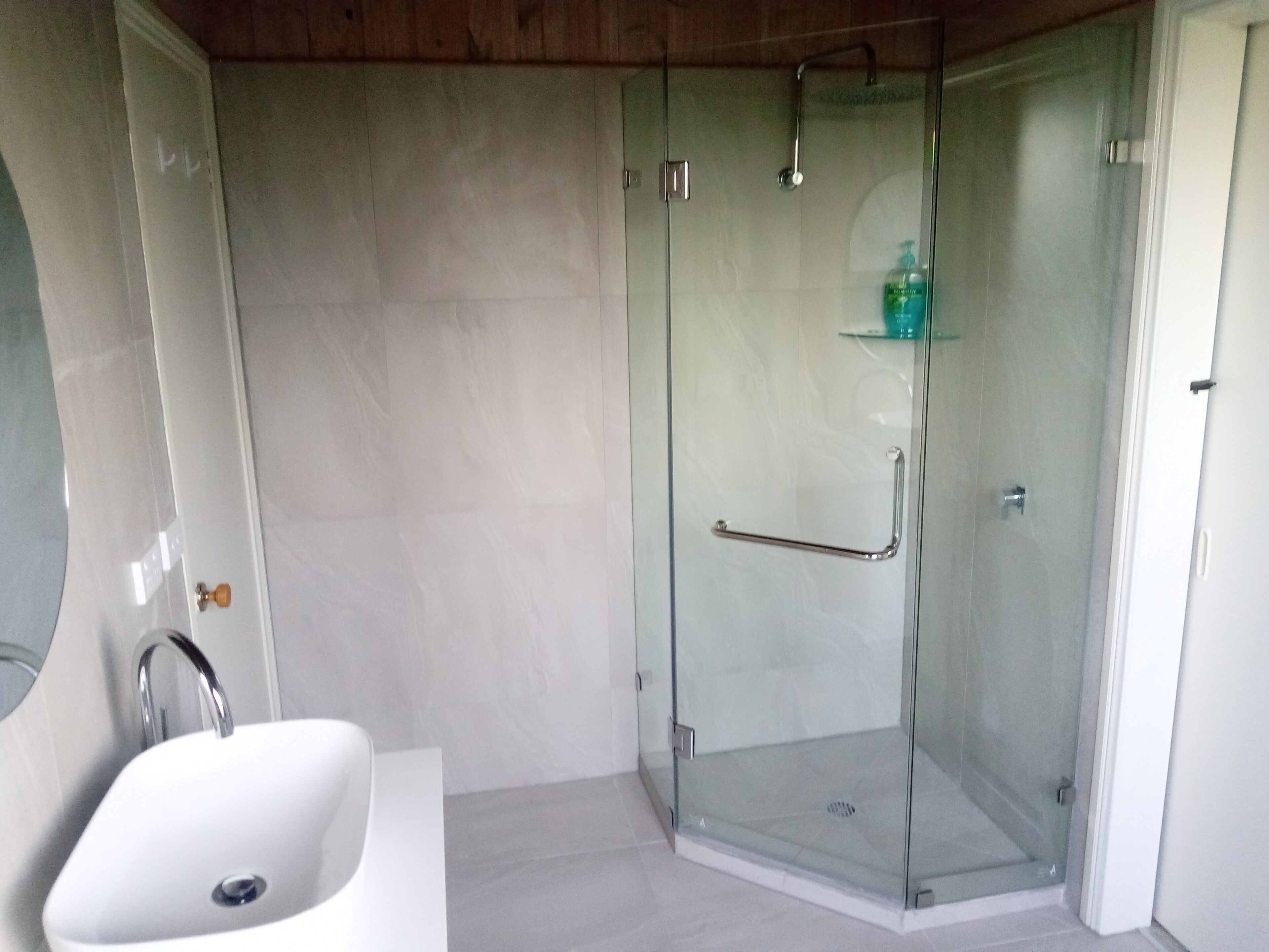 Bathtub, hair dryer, soap, toilet paper