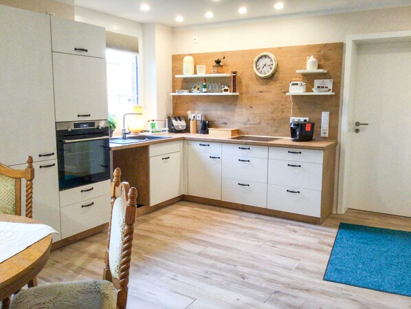 Fridge, microwave, oven, electric kettle