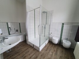 City Apartment | Bathroom | Shower, towels, toilet paper