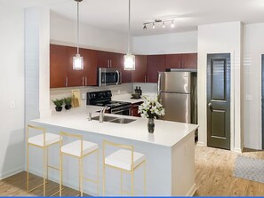 Microwave, dishwasher, cookware/dishes/utensils