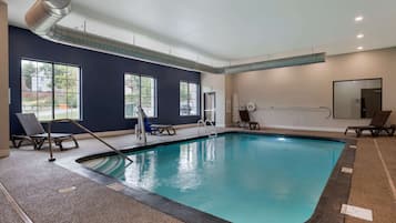 Indoor pool, open 10:00 AM to 10:00 PM, sun loungers