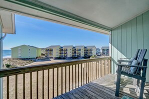 Relax on the beachfront deck with lounge chairs and take in the ocean views from the comfort of your own balcony.
