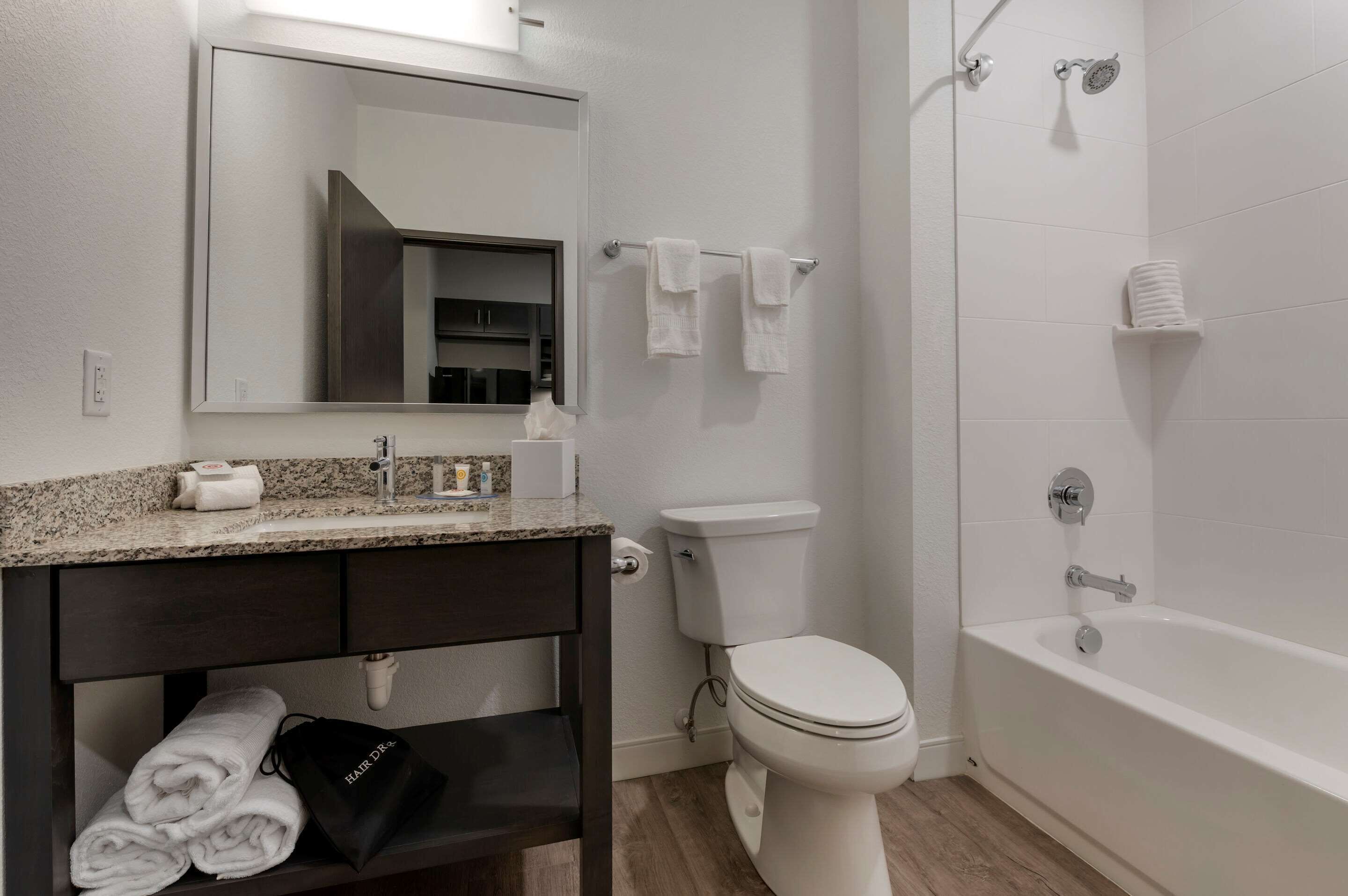 free toiletries, hair dryer, towels