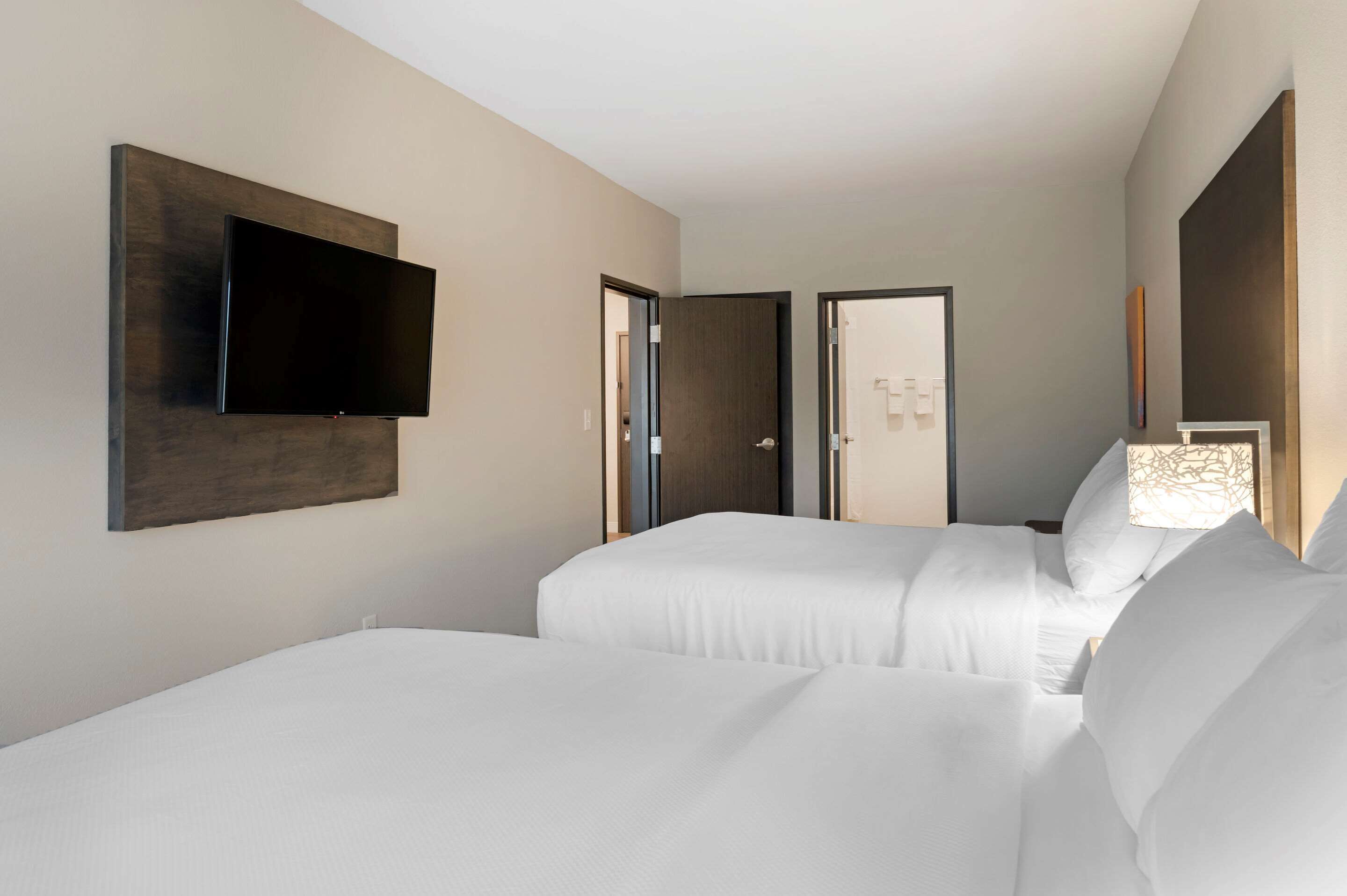 desk, laptop workspace, blackout curtains, iron/ironing board