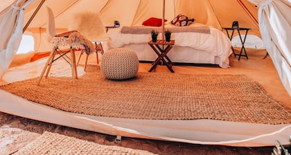 Family Tent w/ Shared Bathroom - Step into our open field between the mountains.